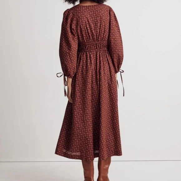 MADEWELL Cottagecore maroon floral midi dress w bows - Picture 5 of 10